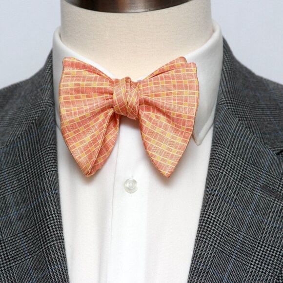 Men's Self-tied Bow Tie Orange Plaid Bow tie big Butterfly Bow tie S709 - Picture 10 of 13